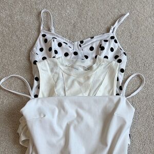 3/30$ bundle White and Black Polka Dot & Solid Spaghetti Strap Tops